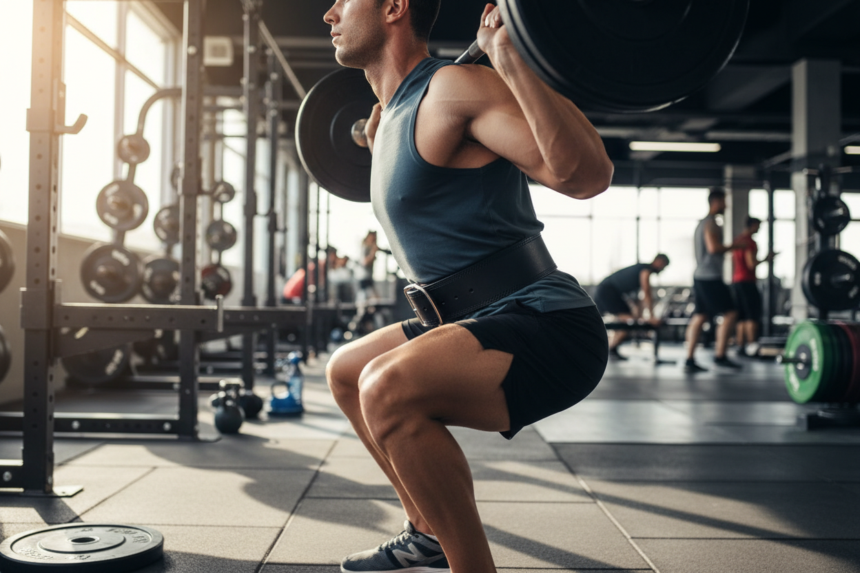 Athlete using weightlifting belt