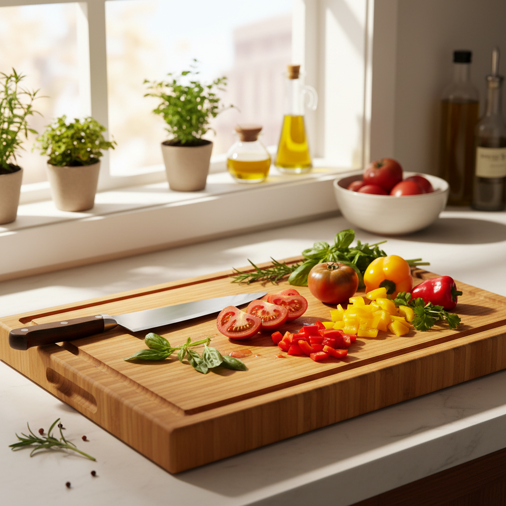 Bamboo Cutting Board in Kitchen Use