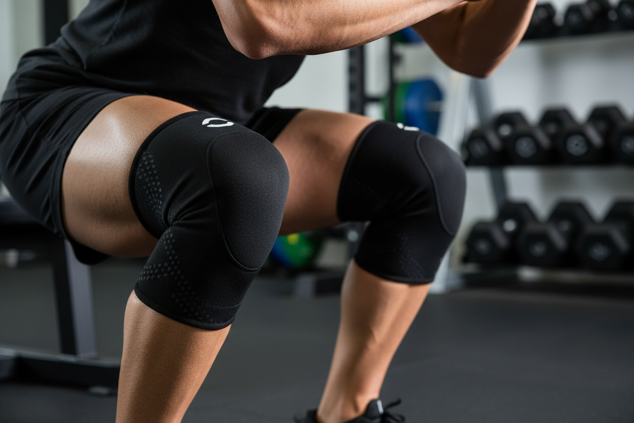 Knee sleeves worn during squat